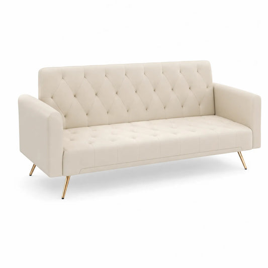 3-Sitzer Sofa Creme aus Textil mit Metallbeinen