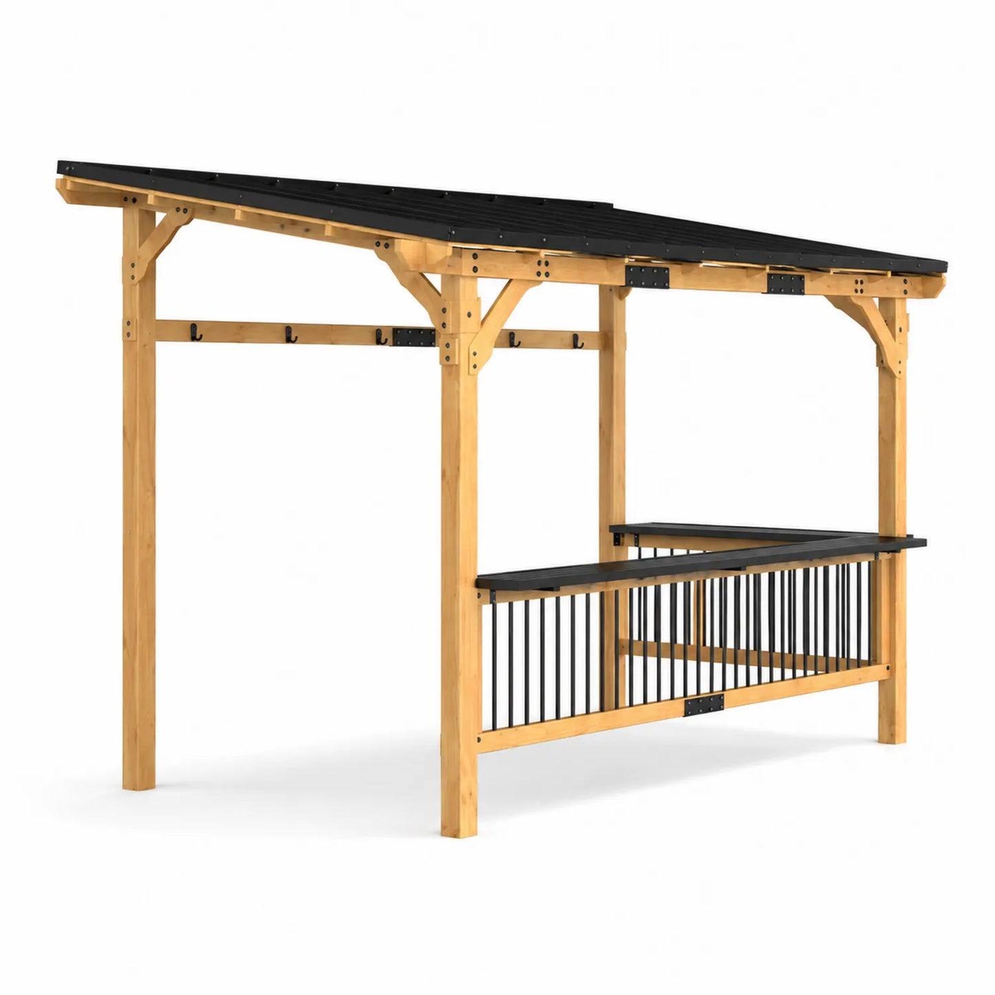 Holz-Metall Pavillon mit Schrägdach, Schwarz/Natur
