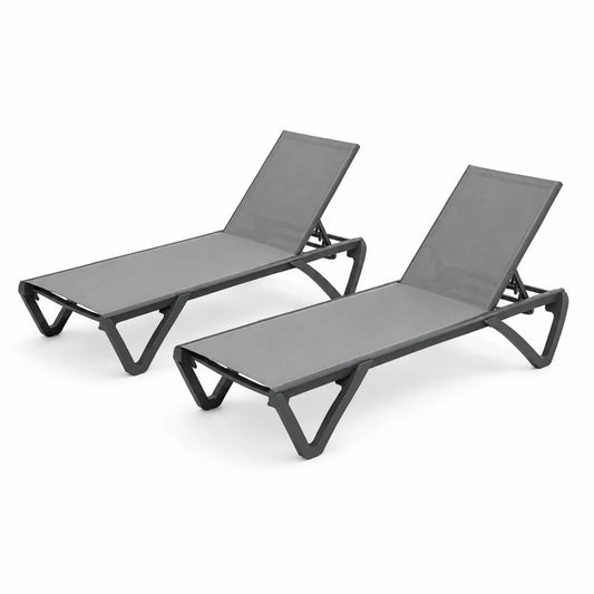 2er Set Sonnenliegen aus Aluminium und Textilene Grau verstellbar 196x65x32 cm