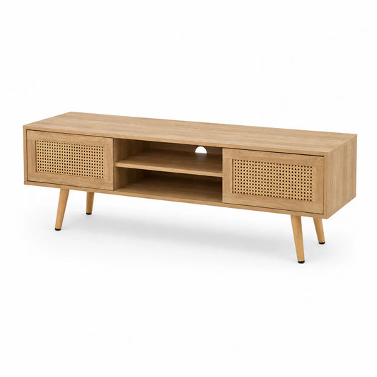 TV-Schrank Massivholz und Rattan 150x40x45cm