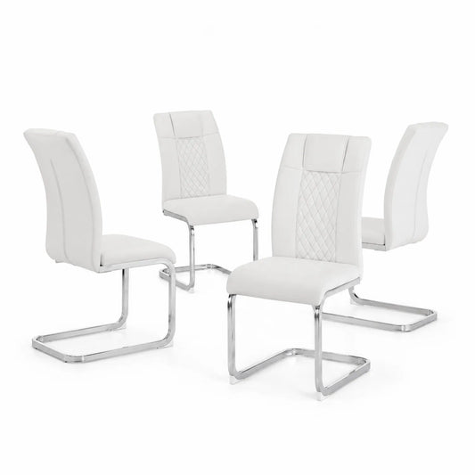 Esszimmerstuhl Set 4 Stück Weiß Kunstleder Metall