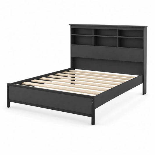Holzbett mit Regal-Kopfteil Schwarz 200x160 cm