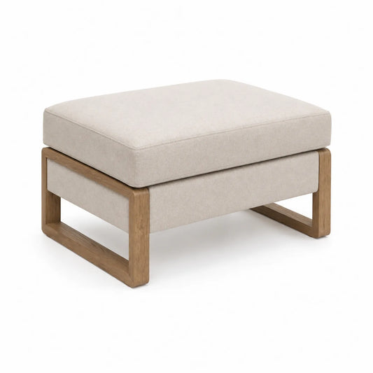 Hocker aus Holz mit Leinenbezug in Beige