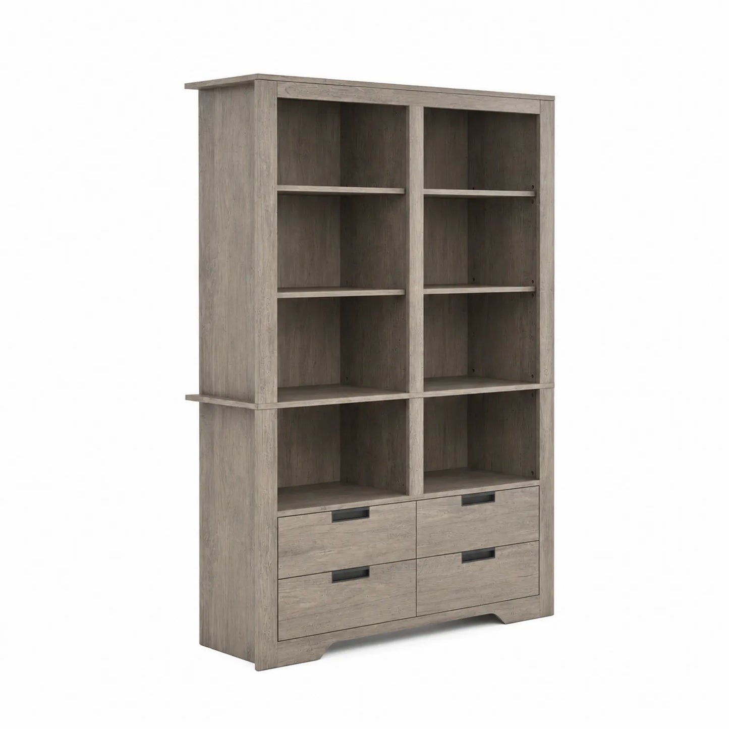 Holz Bücherregal mit 6 Regalböden und 4 Schubladen Grau 200x120x40cm
