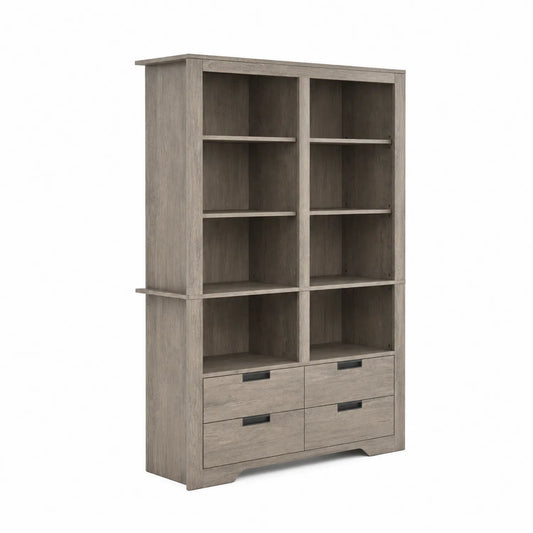 Holz Bücherregal mit 6 Regalböden und 4 Schubladen Grau 200x120x40cm