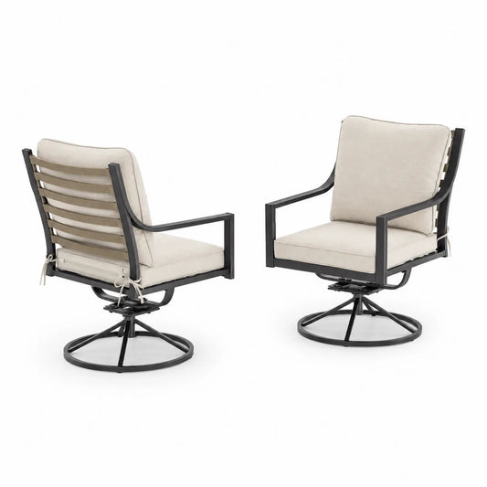 Metall-Drehsessel Set mit beigen Kissen, 2-teilig