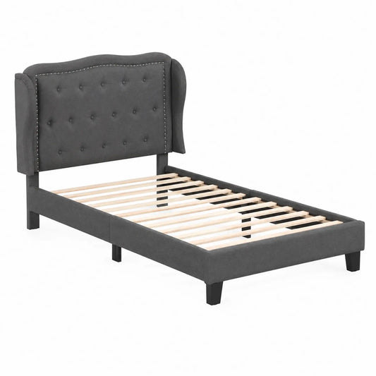 Stoffgepolstertes Einzelbett Grau 90x200 cm Holz
