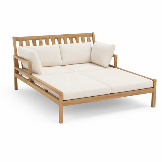 Outdoor Tagesbett Akazienholz Creme Kissen 200x180 cm