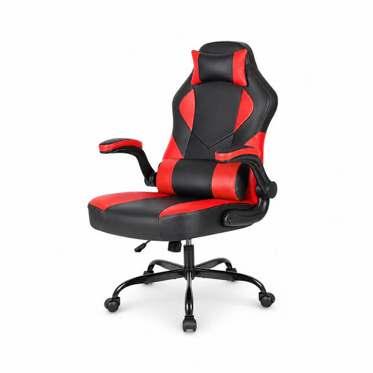 Schwarz Roter Gaming Stuhl Leder Verstellbar