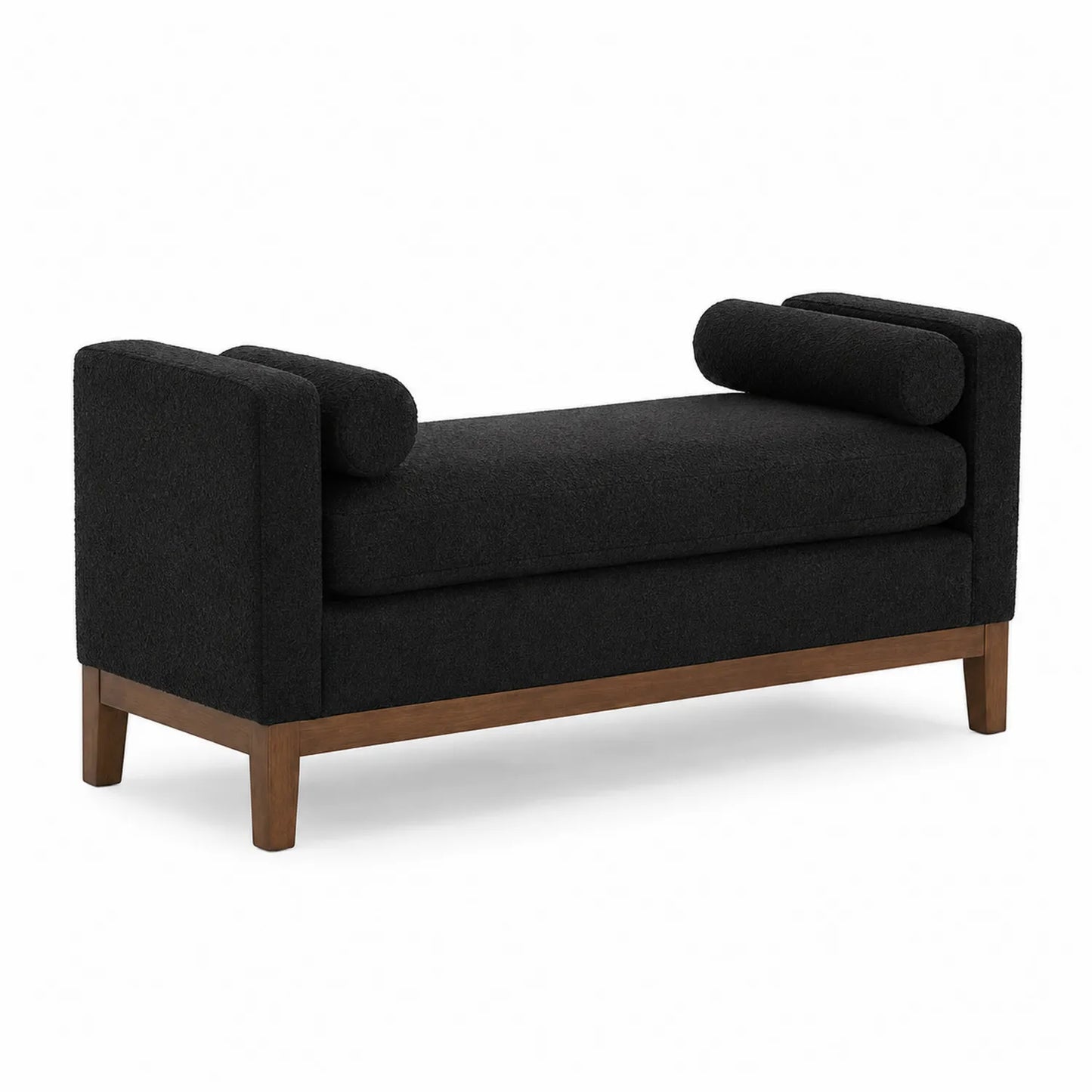 Sitzbank Schwarz Bouclé mit Holzrahmen