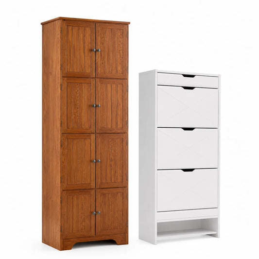 Schrankset aus Holz mit Schuhschrank in Weiß