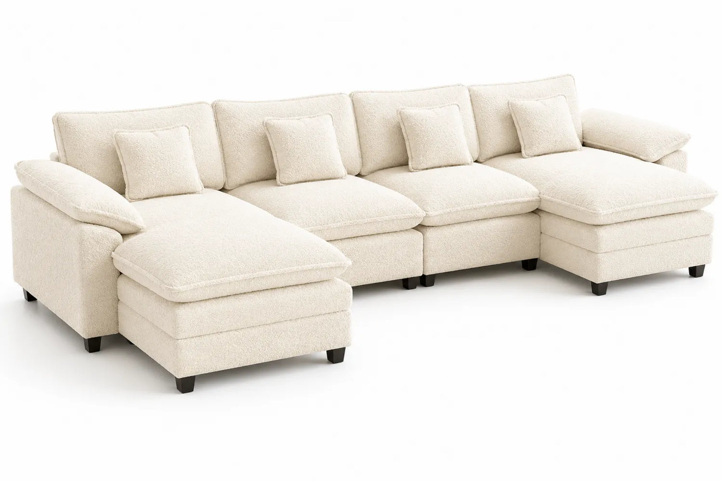 Ecksofa Bouclé Creme 5-Sitzer