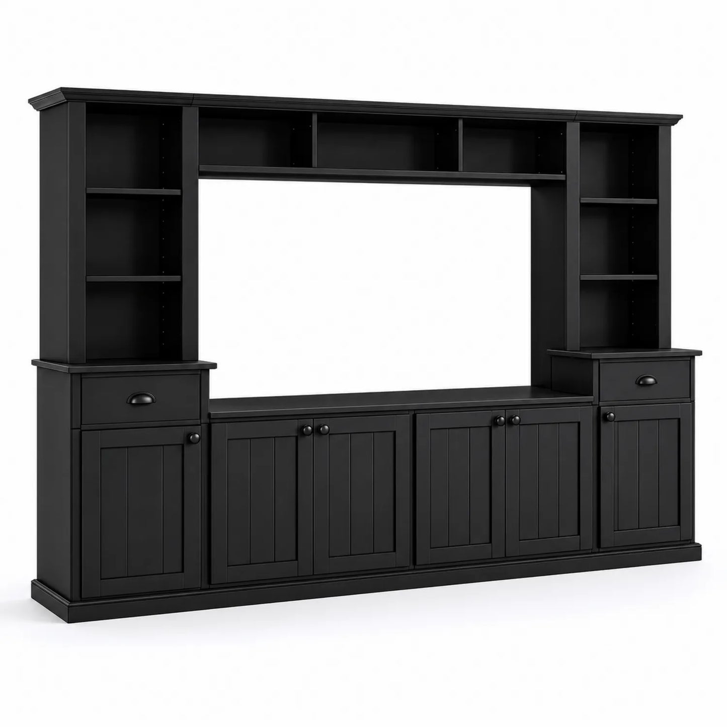 Schwarzes TV-Möbel-Set aus MDF-Holz mit Regalen und Schubladen
