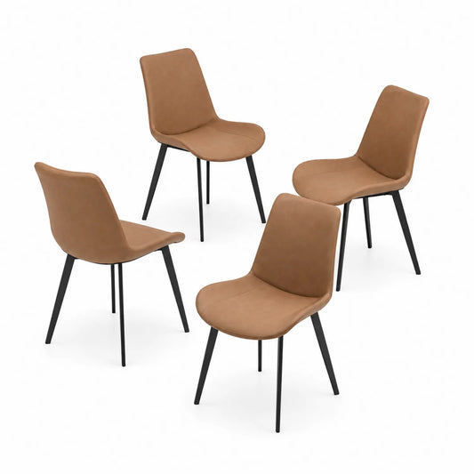 4er-Set Stühle aus Kunstleder und Stahl, Braun