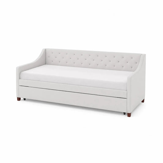 Tagesbett mit Ausziehbett Holzstoff Weiß 203x96x88cm