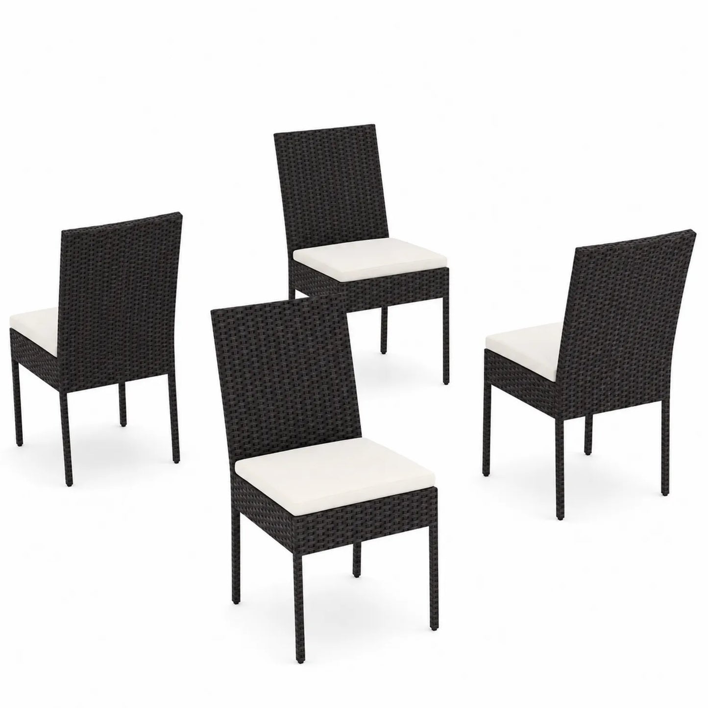 4er-Set Gartenstühle Polyrattan Schwarz mit Weißen Kissen