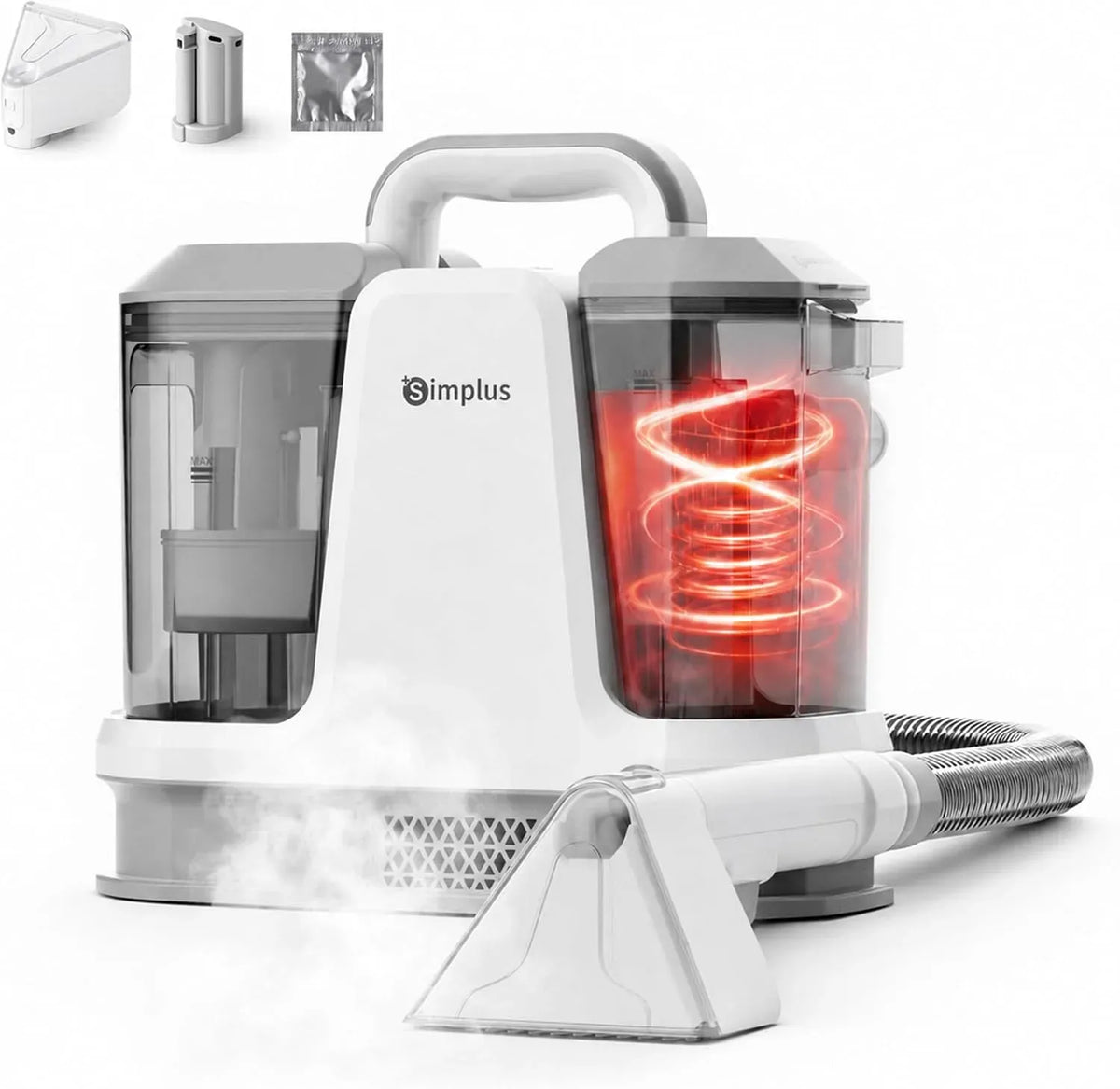 4-in-1 10s Polsterreiniger Gerät, Waschsauger, Aufheizung, Teppich- und Polsterreinigungsgerät, 1,1 L, 5,7 m, Dampf, Wärmefunktion, für Sofa