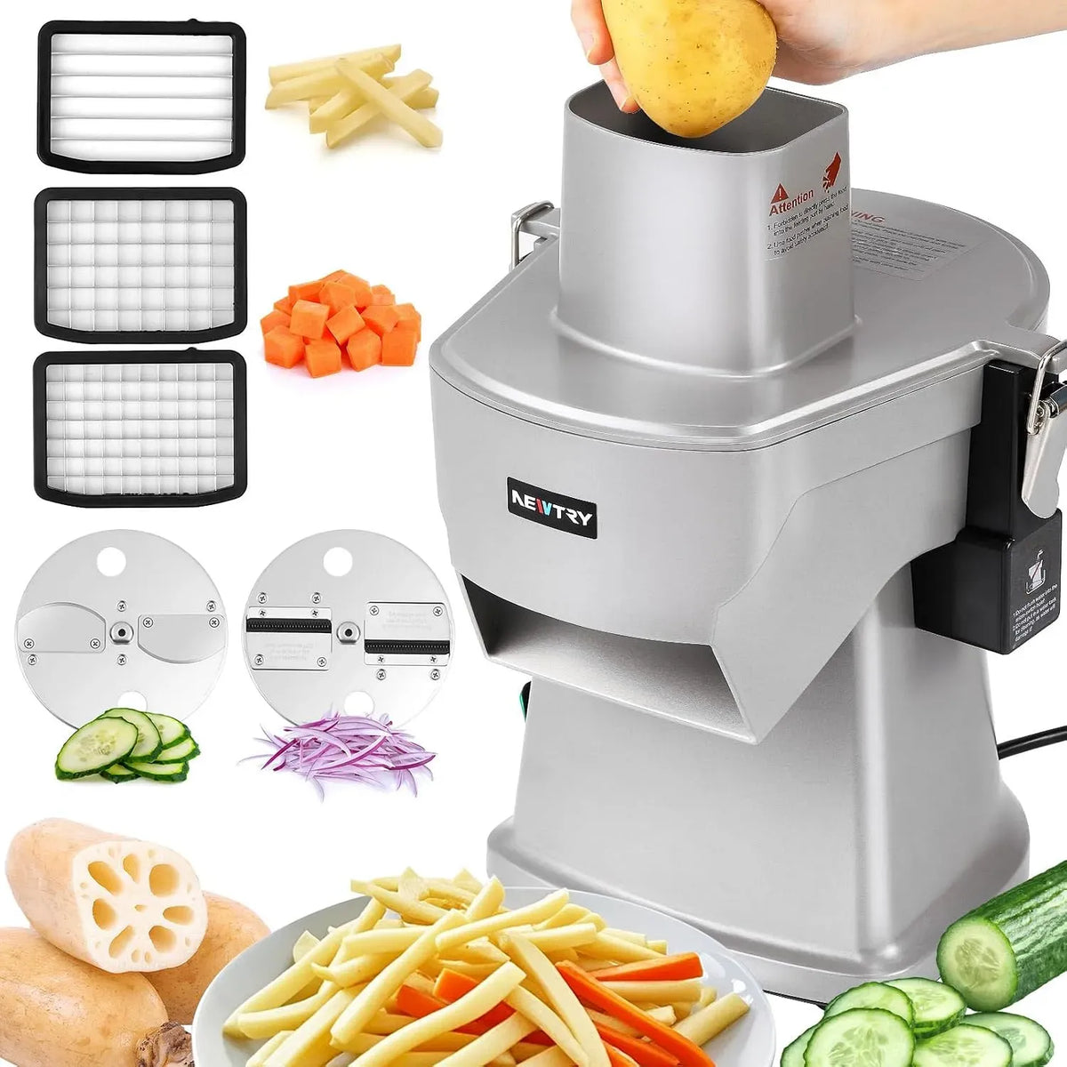 4-in-1 Gemüseschneider, NEWTRY, Elektrischer, Elektrischer Gemüseschneider Gewerblich Pommes Würfeln