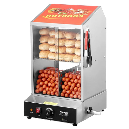 VEVOR 2-stufiger Brötchenwärmer, Dampfgarer, 37 L, 2 Temperaturzonen, Wärmefunktion, Glas