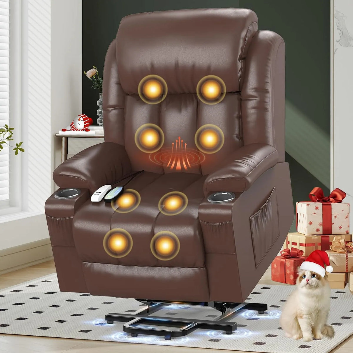 Relax- und Massagesessel, YONISEE, Wohnzimmergestaltung, USB, TYP C & USB-Anschlüsse Leder Sessel Wohnzimmer, Getränkehalter 4 Seitentaschen