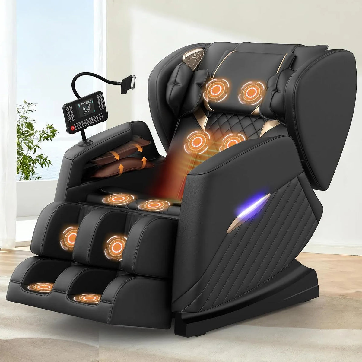 Relax- und Massagesessel, Transportrollen, Touch-Bedienung, Bluetooth, Touchscreen-Fernbedienung, Bluetooth-Lautsprecher, 8 Airbags