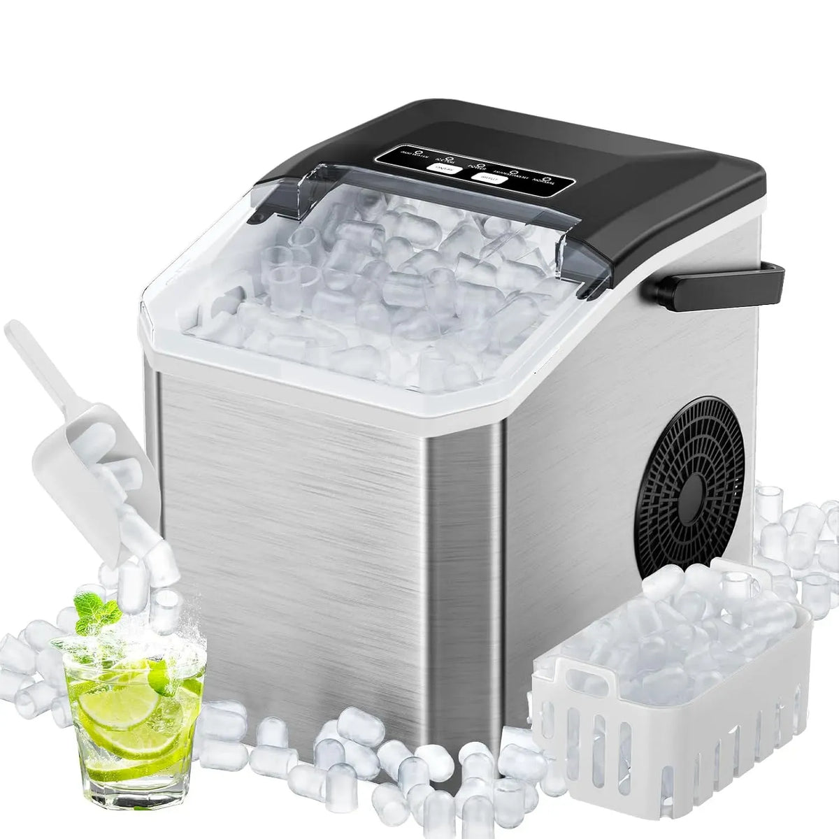 Eiswürfelmaschine, tragbar, Camping, Schwarz, 2 Größen Bullet-Eis, 9 Eiswürfel in 6 Min, Camping & Party