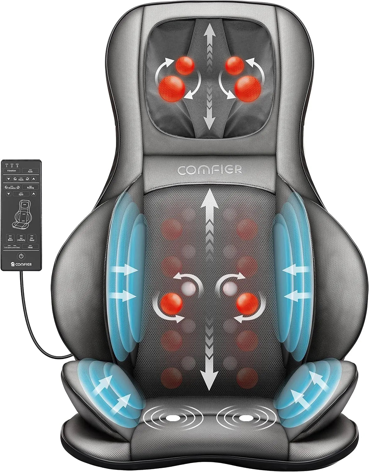 3D-Knetmassage Rückenmassagegerät, Transportrollen, 3D-Optik, Wärmefunktion, für Nacken, COMFIER