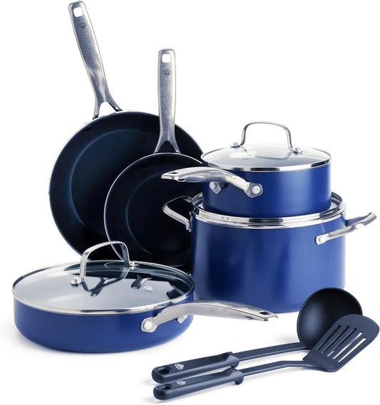 Backofen 10-teilig, Transportrollen, Antihaftbeschichtung, Blau, Diamantverstärkte PFAS-freie Keramik-Antihaftbeschichtung