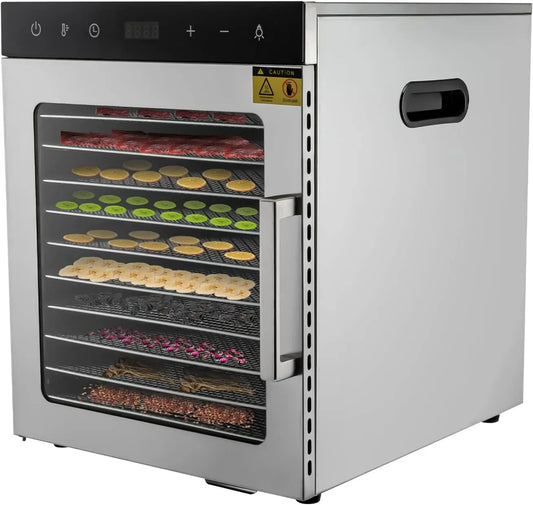 10-Etagen Dörrautomat, Dörrgerät, Lebensmitteltrockner, 800 W, 30 bis 90 °C, 220 V, gewerblich, Edelstahl, für Früchte