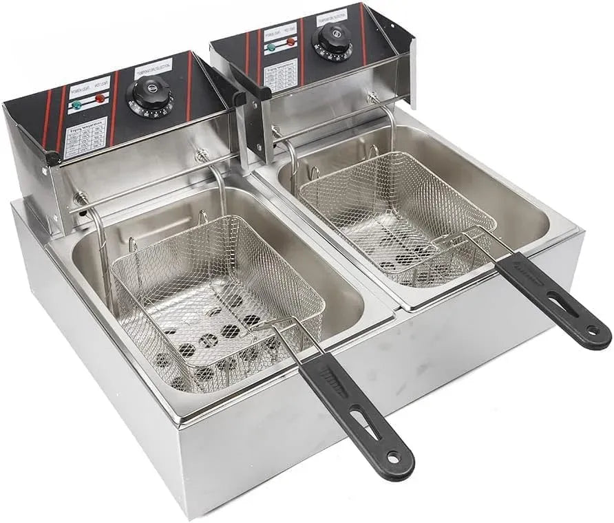 Doppel-Fritteuse, 12 L, 5000 W, Restaurant, Edelstahl, für Schnellrestaurants Snackbars