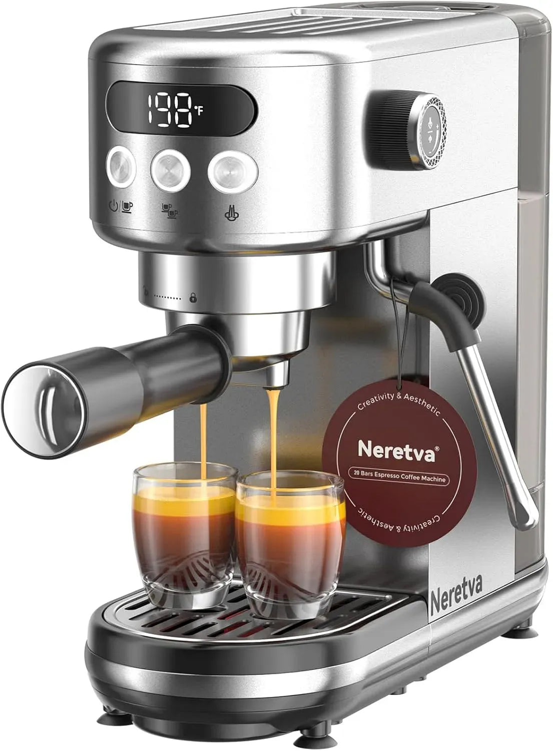 Espressomaschine, Edelstahl, Kaffeemaschine für Espresso, Neretva 20 Bar Siebträgermaschine klein Espressomaschine Edelstahl