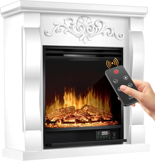 3D-Flammeneffekt Elektrokamin, Standkamin, Heizung, elektrischer Kamin, 1800 W, Timer, Thermostat, 3D-Optik, Wärmefunktion, Weiß
