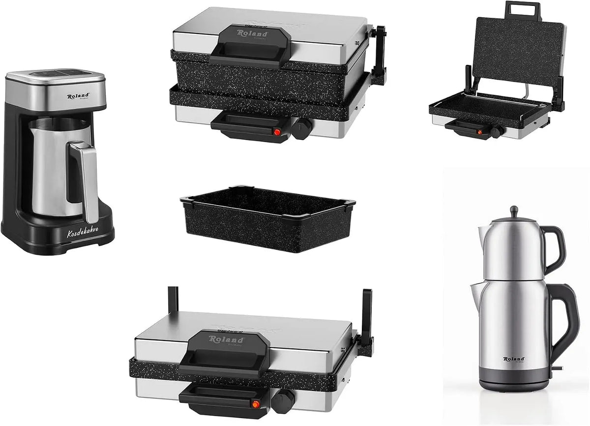 Elektro-Kontaktgrill, Multigrill, Kontaktgrill und Paninigrill, 340x220mm, 2000 W, 2 Temperaturzonen, Schwarz, für Lahmacun