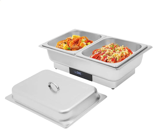 Chafing Dish Warmhaltebehälter, 53 × 33cm, 9 L, 600 W, 35 bis 90 °C, Touch-Bedienung, Restaurant, Edelstahl, 53 * 33cm Große Pfanne, Klappdeckel