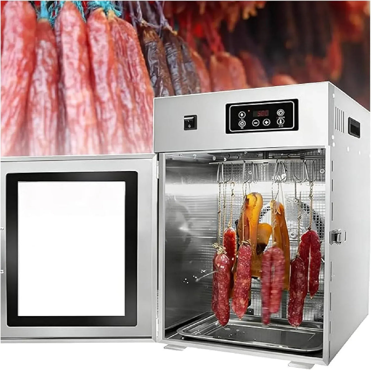 24-Stunden-Timer Dörrautomat, Lebensmitteltrockner, 800 W, 30 bis 90 °C, 15 kg, Edelstahl, für Beef Jerky, Gewerblicher