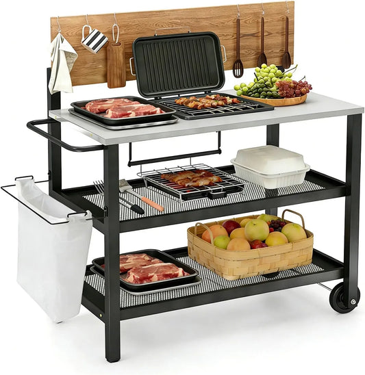 Beistelltisch, Servierwagen, Grillwagen, Grilltisch, Outdoor-Arbeitstisch für Grill, GIANTEX