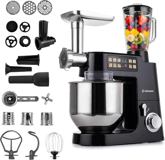 Küchenmaschine, 8 L, 2100 W, LEHMANN, Touch-Bedienung, Pizza, Schwarz, Planetarische Knetmaschine für Brot- & Pizzateig, Touchdisplay