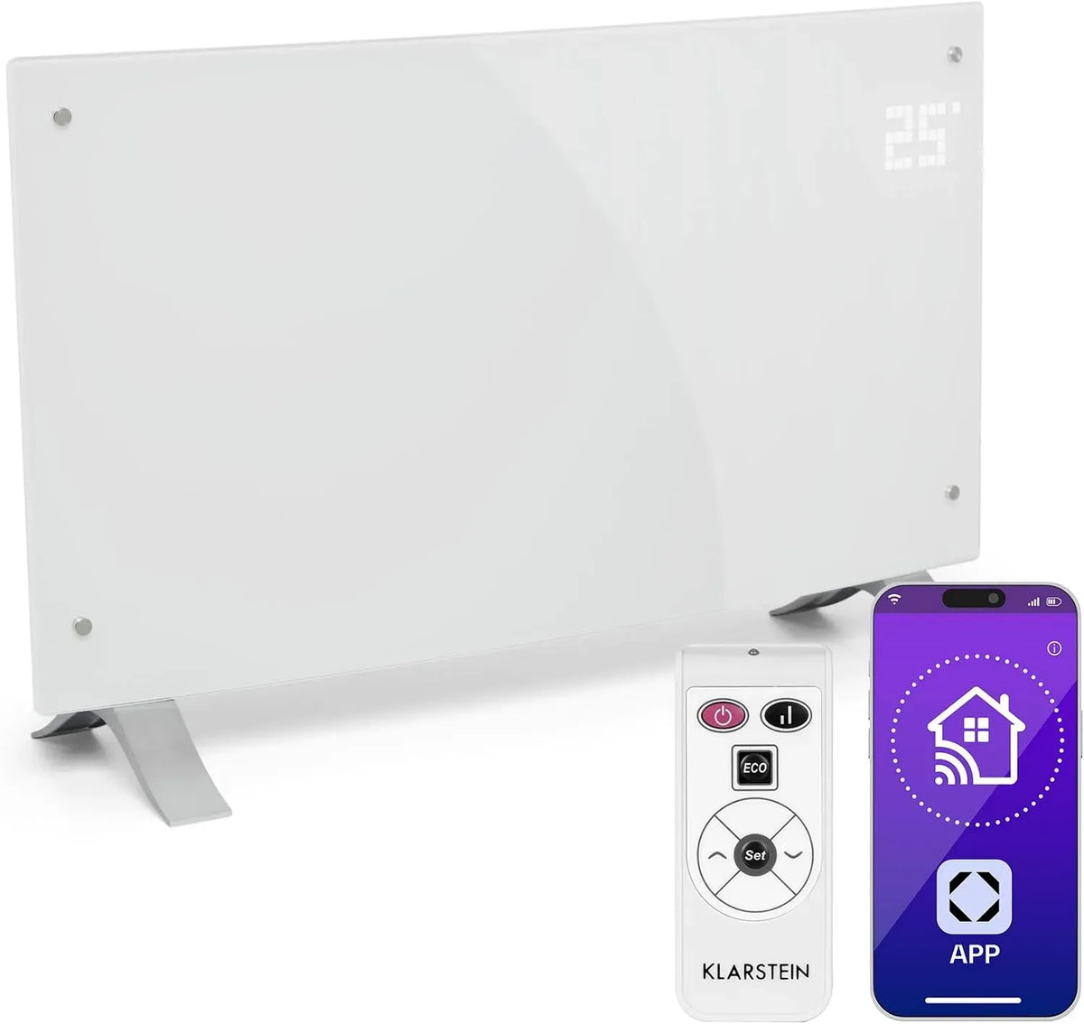 Klarstein Elektroheizung, 2000 W, freistehend, Thermostat, leise, Konvektor-Heizung Freistehend oder Wandmontage, App-Control