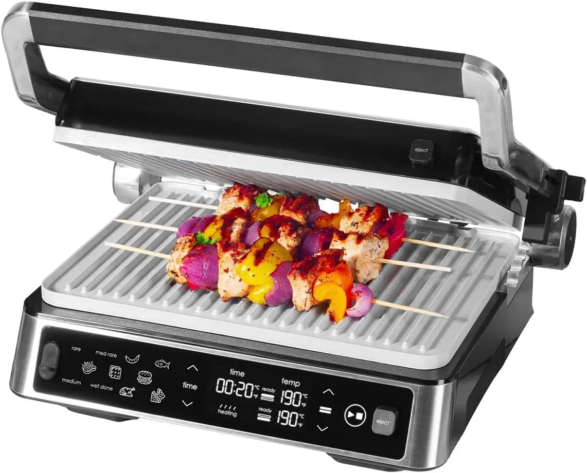 Toaster, Grill, Edelstahl, Grau, Genius Chef Kontaktgrill, 2 Grillplatten, Elektrogrill Edelstahl für Sandwiches Steak, abnehmbare Grillplatten