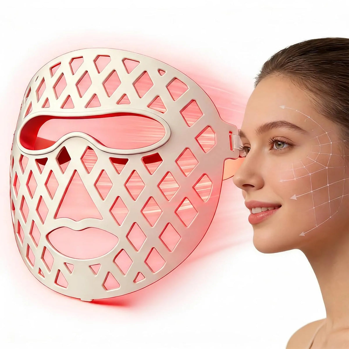 7-in-1 3000mAh Beauty Gerät, Akku, Timer, kabellos, Rot, für Gesichtspflege zu Hause, LED