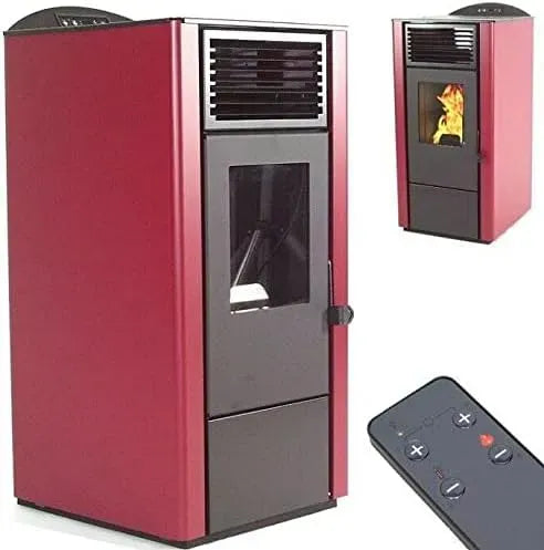 Pelletheizung, Pelletkamin, Pelletofen, Kaminofen, Holzofen, 9,5 kW, Glas, Wärmefunktion, Schwarz