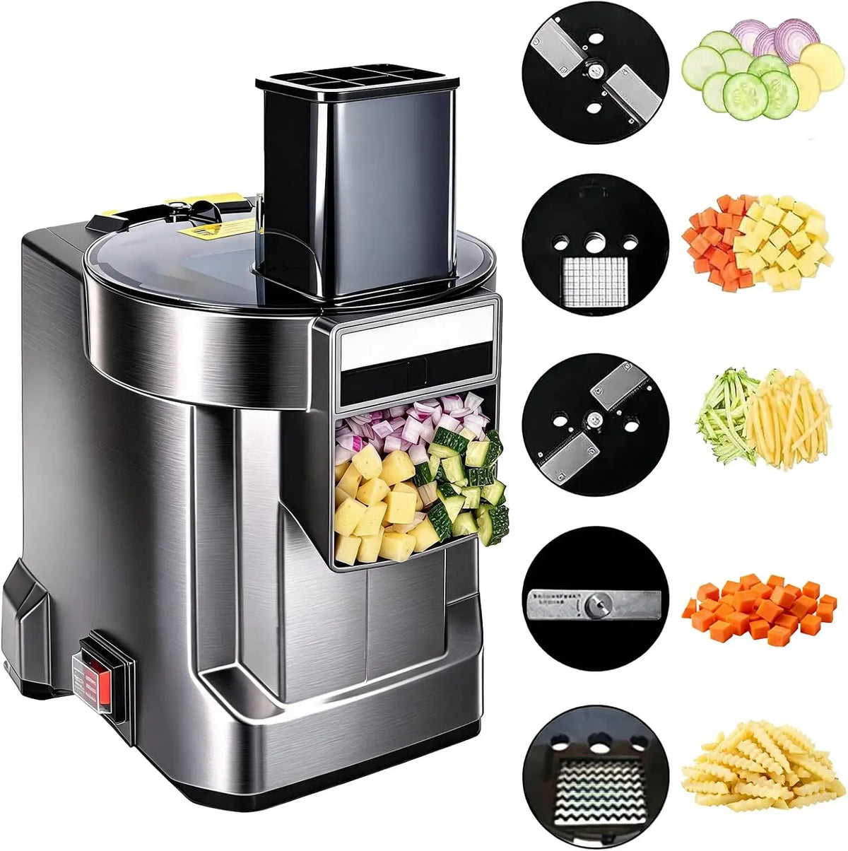 Gemüseschneider, Obstschneider, 100 W, gewerblich, Edelstahl, für Kartoffel Karotte Zwiebel Gurke, Würfelschneider