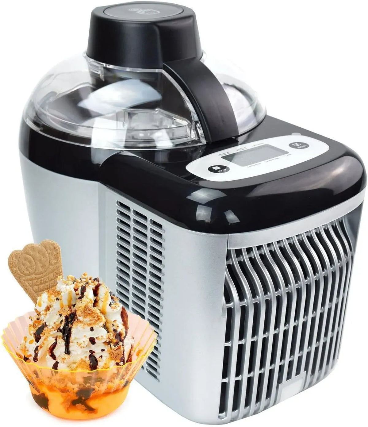Yogurt Maschine, Eismaschine, Eisbereiter, Speiseeismaschine, 90 W, Edelstahl, Schwarz, für Zuhause