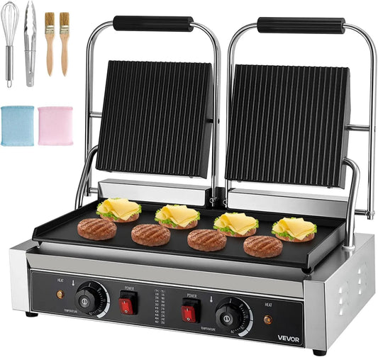 VEVOR Sandwichmaker, Panini-Grill, Kontaktgrill, Paninipresse, Pressgrill, Kontaktgrill und Paninigrill, 48 x 23 cm, 3600 W, gewerblich, Edelstahl