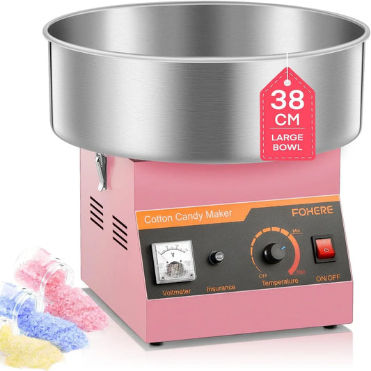 Zuckerwattemaschine, Zuckerwatteautomat, 38 cm, 1000 W, gewerblich, Edelstahl, für Kindergeburtstage zu Hause, FOHERE