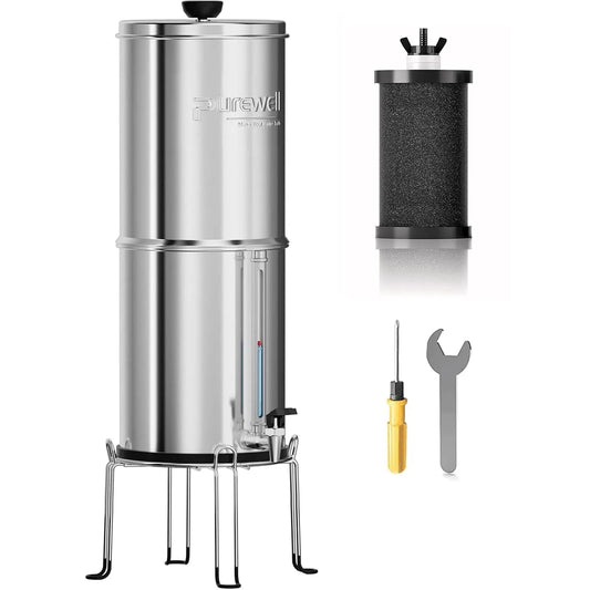 Küchenarmatur 4-stufiges, 3,8 L, tragbar, Camping, Purewell Tragbarer Schwerkraft-Wasserfilter 3,8L, Ideal für Camping, 0,01 μm