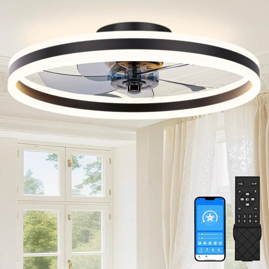Ventilator, 60cm, Schwarz, Ventilator zur Luftzirkulation, Deckenventilatoren mit Beleuchtung für Schlafzimmer