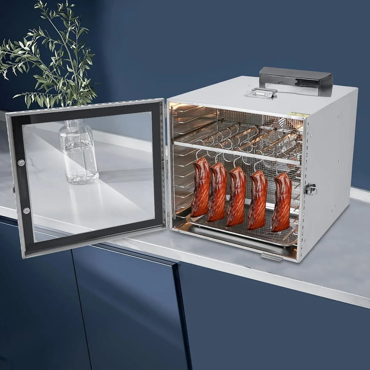 Smartes Thermostat, 42.5 L, 1000 W, 30 bis 90 °C, Dörrautomat, Timer, 2 Temperaturzonen, Edelstahl