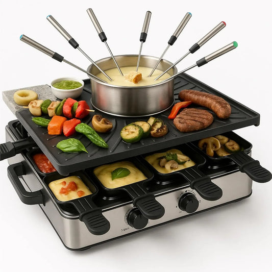 Tischgrill, Fondue, Topf, elektrischer Tischgrill, Antihaftbeschichtung, für 8x Personen